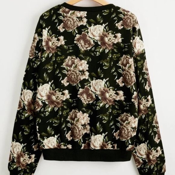 Black Floral Print Sweatshirt  in S, M, L, and XL - Picture 2 of 3